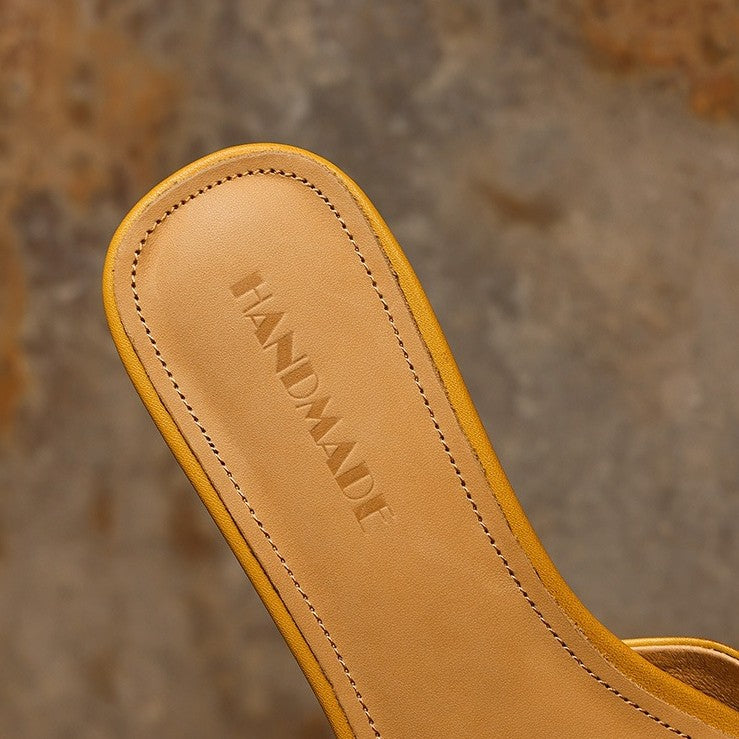 Women's Square-Toe Leather Wedge Mules