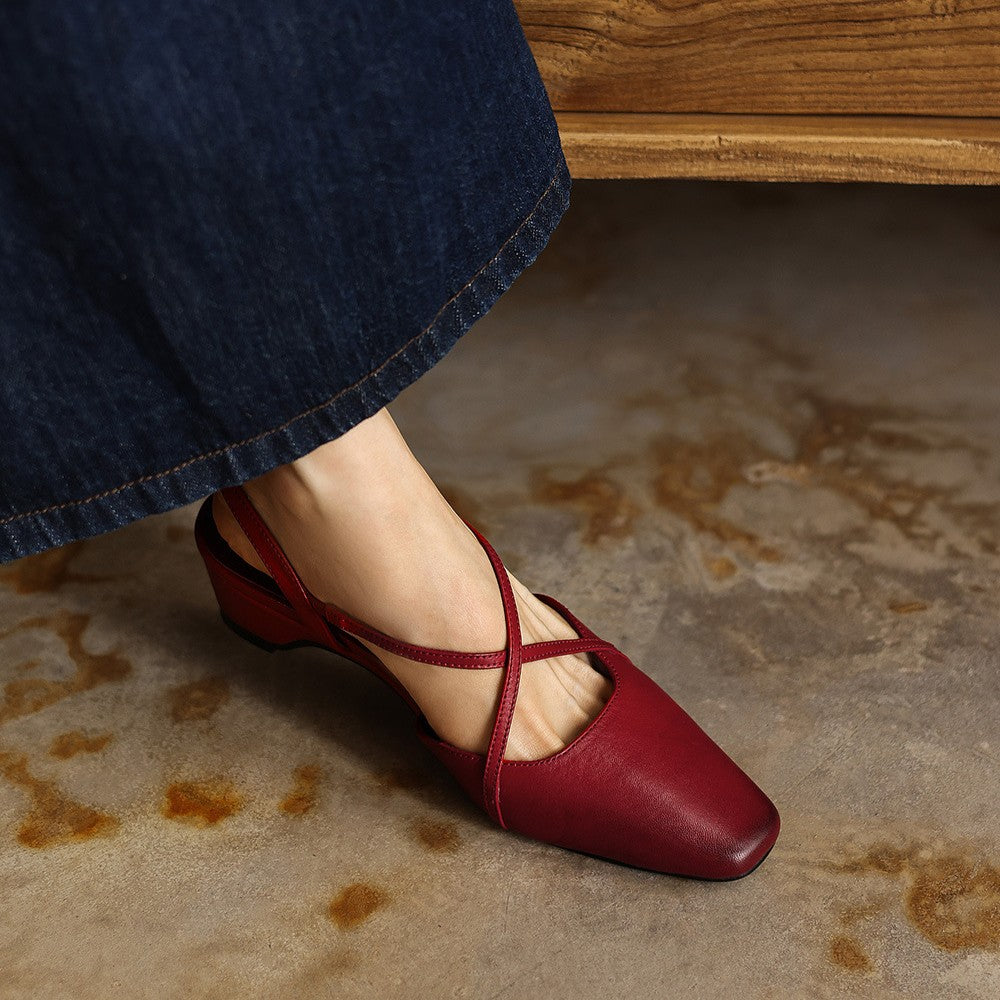 Women's Cross-Strap Leather Slingback Heels