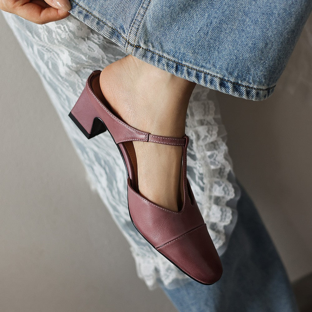 Women's T-Bar Leather Mules