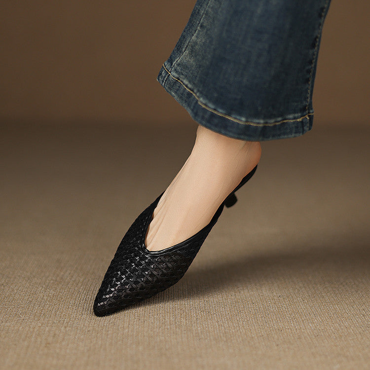 Women's Woven Leather Heel Mules