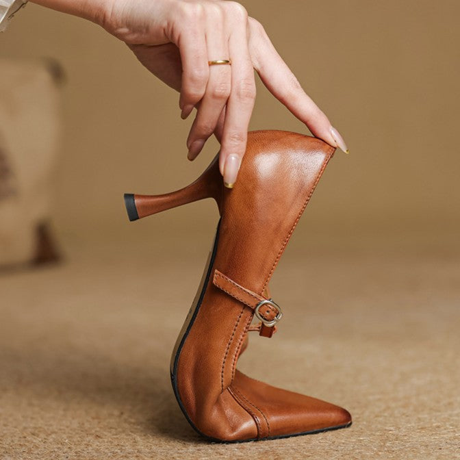 Women's Leather T-strap Pumps
