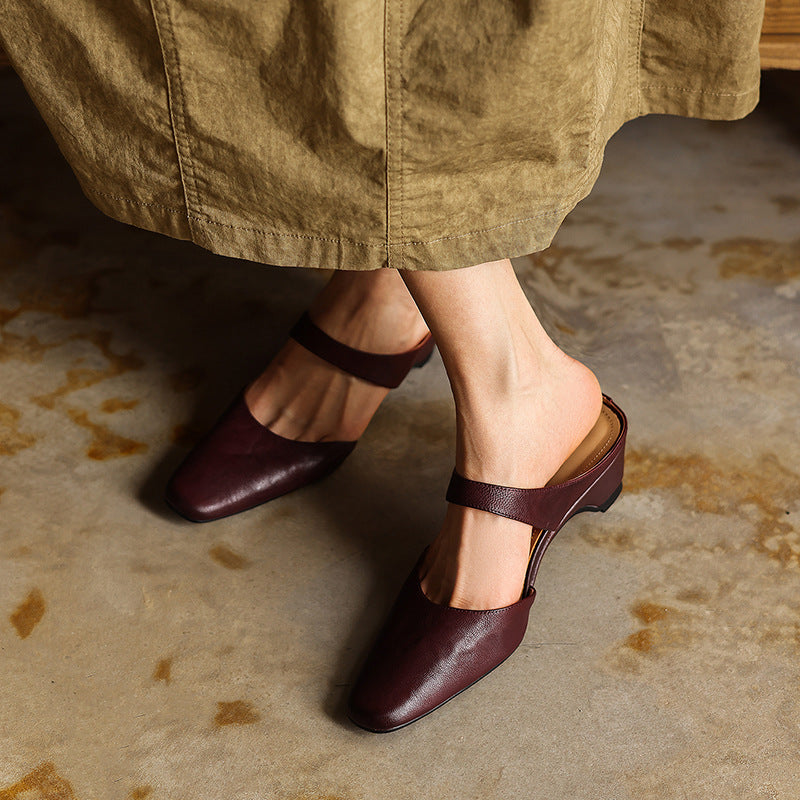 Women's Square-Toe Leather Mules