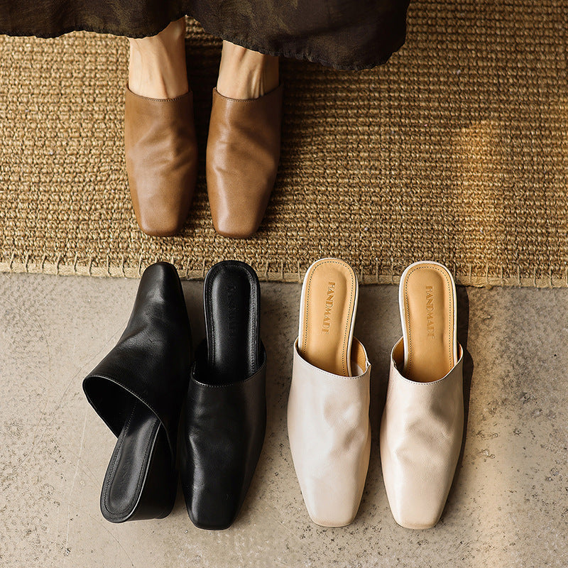 Women's Square-Toe Leather Mules
