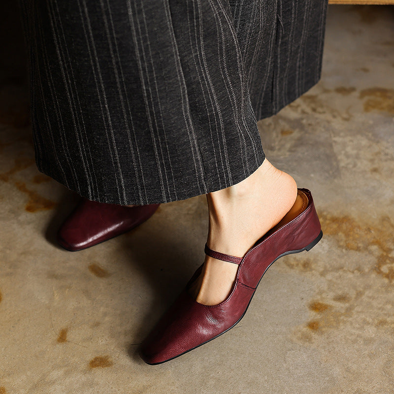 Women's Square-Toe Leather Mules
