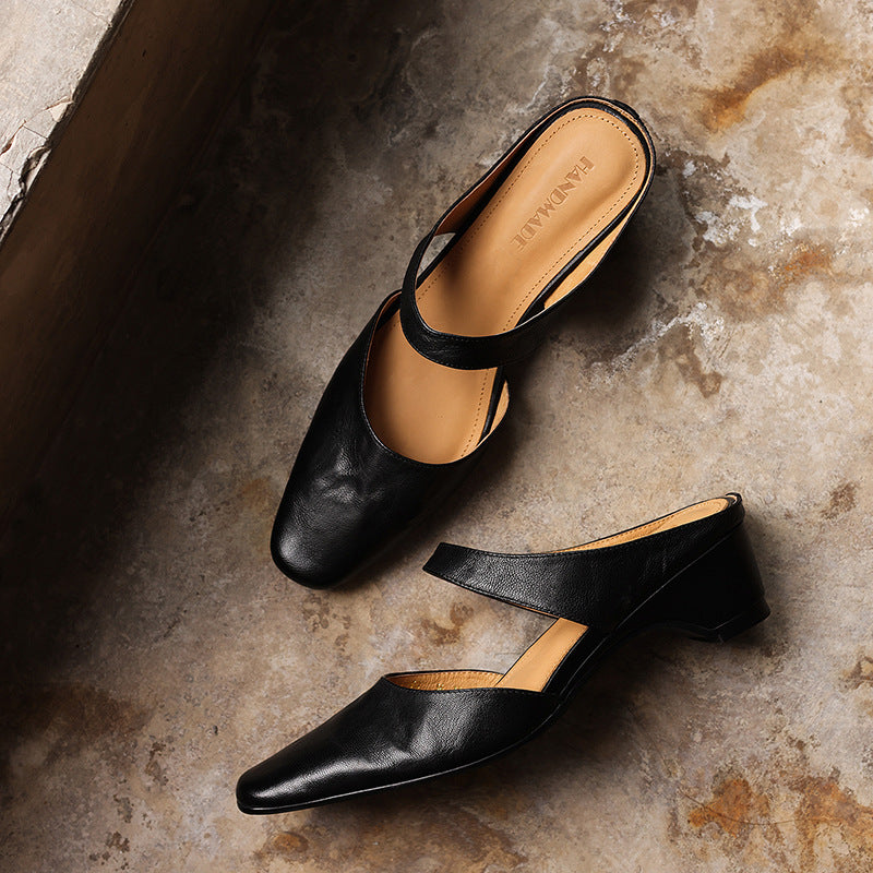 Women's Square-Toe Leather Mules