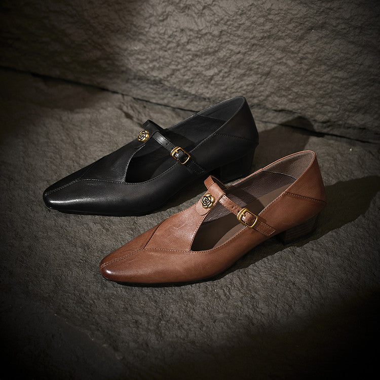 Women's T-Bar Leather Pumps