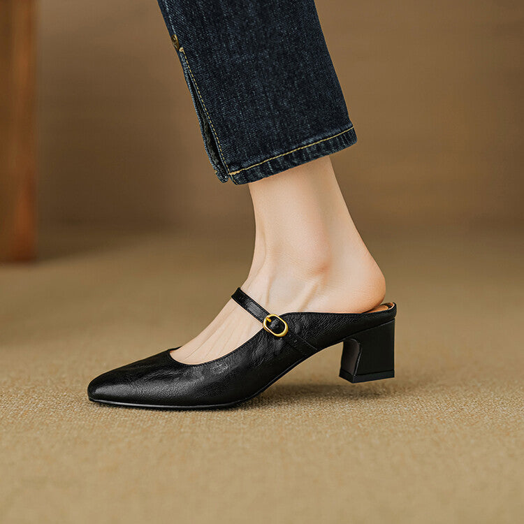 Women's Strap Leather Mules