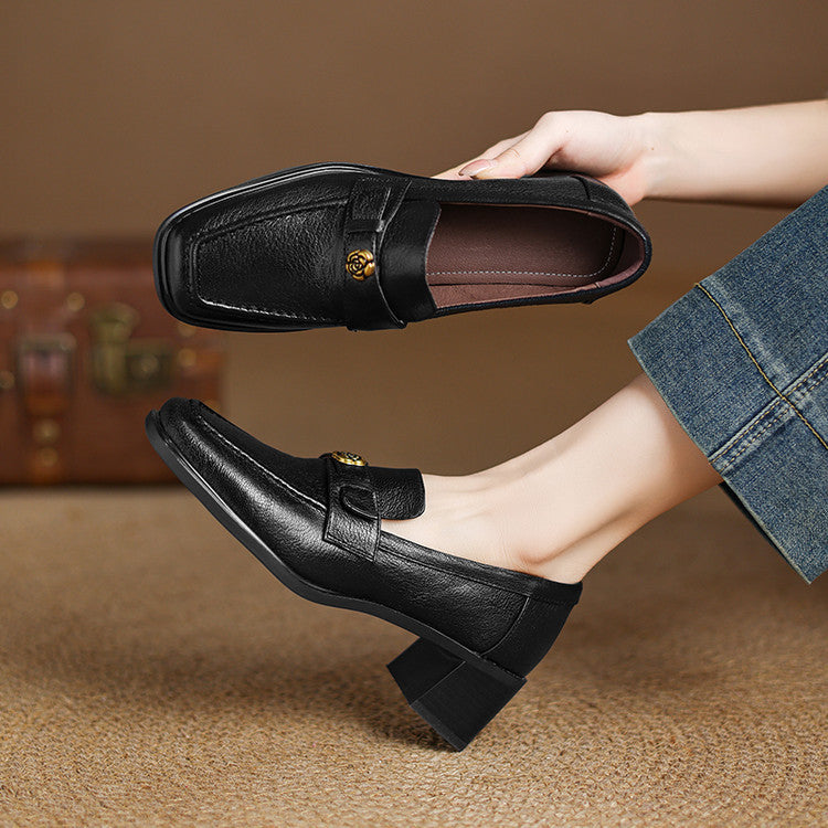 Women's Square-Toe Leather Loafer Pumps