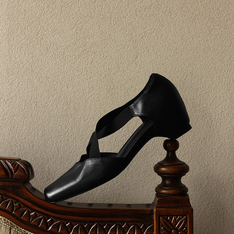 Women's Leather Cross-Strap Heels