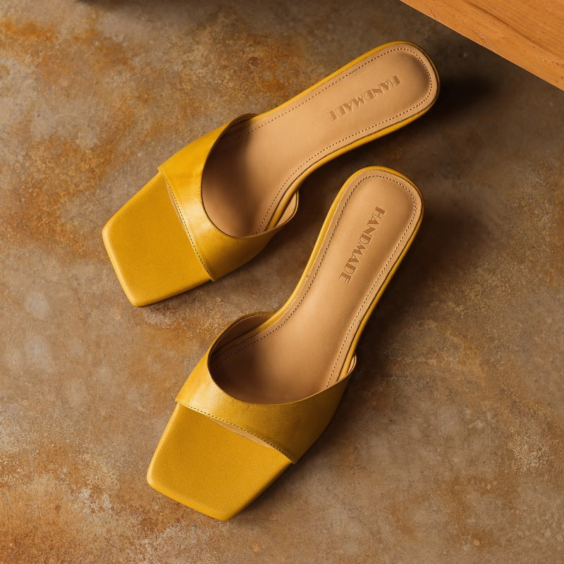 Women's Square-Toe Leather Wedge Mules