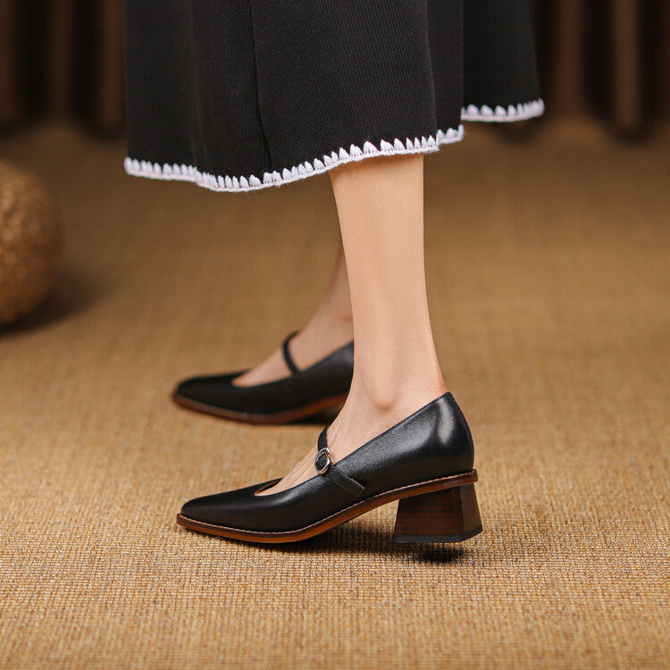Women's Strap Leather Mary-Jane Heels