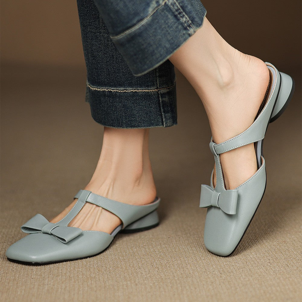 Women's Bow Lambskin Leather Mules