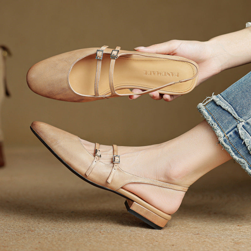 Women's Leather Slingback Mary Jane Flats