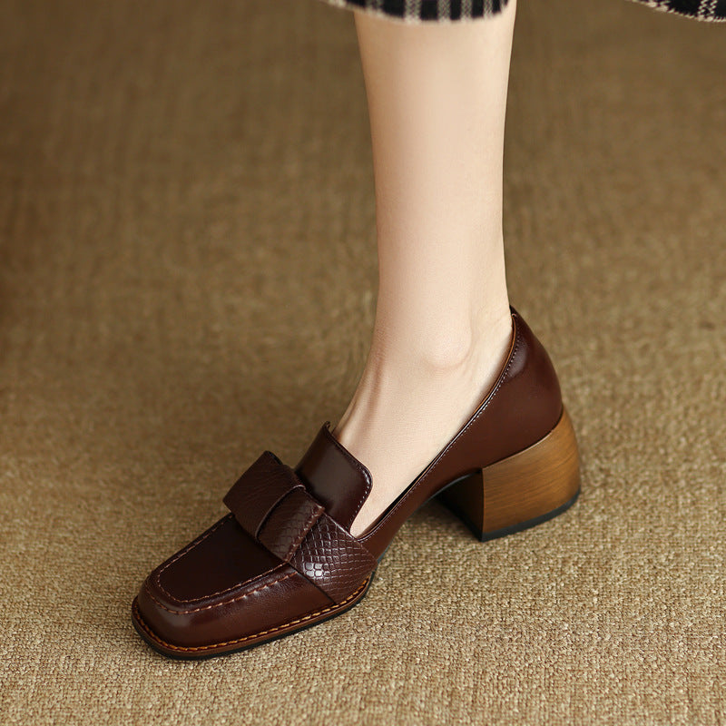 Women's Bow Leather Loafer Pumps