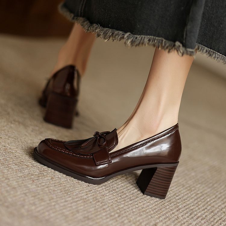 Women's Tassel Leather Loafer Pumps