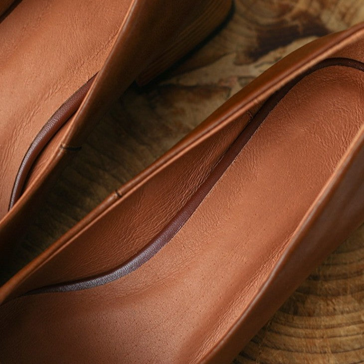Women's Square Leather Pumps