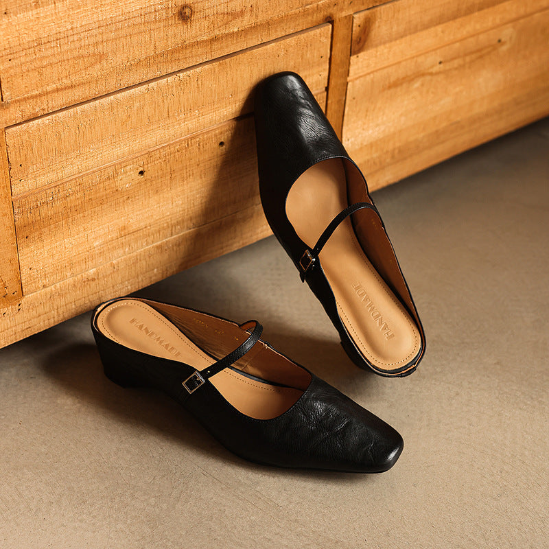 Women's Square-Toe Leather Mules