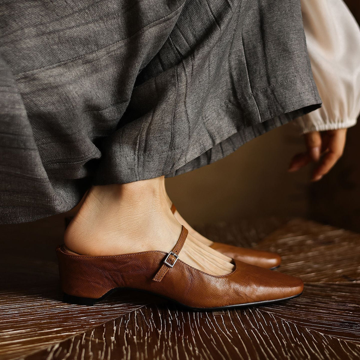 Women's Square-Toe Leather Mules