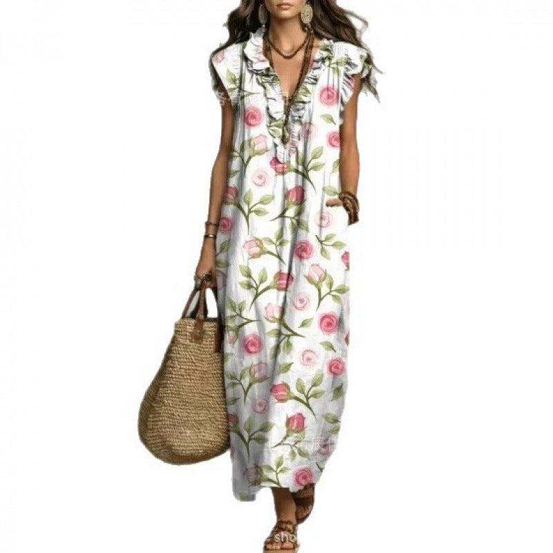 Florence™ | Vintage Floral V-Neck Maxi Dress