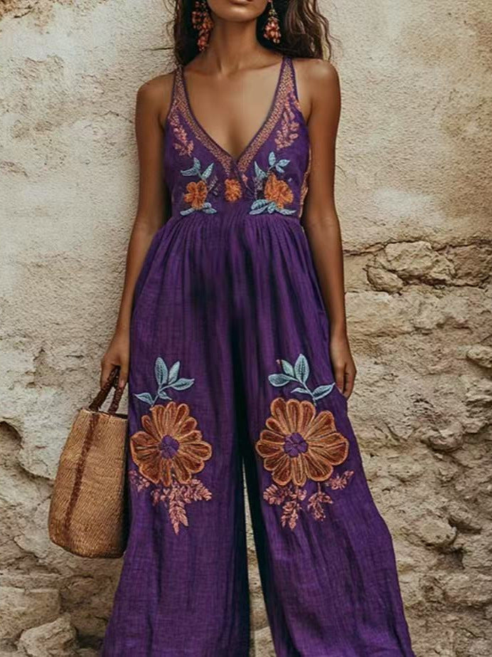 Mirabelle™ | Embroidered Bohemian Wide-Leg Jumpsuit