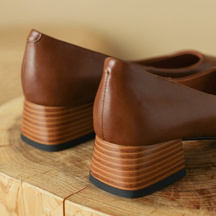 Women's Square Leather Pumps