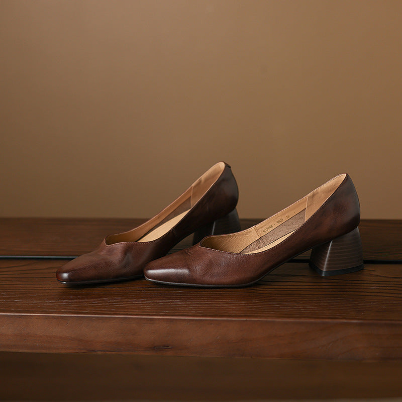 Women's Leather Square Pumps
