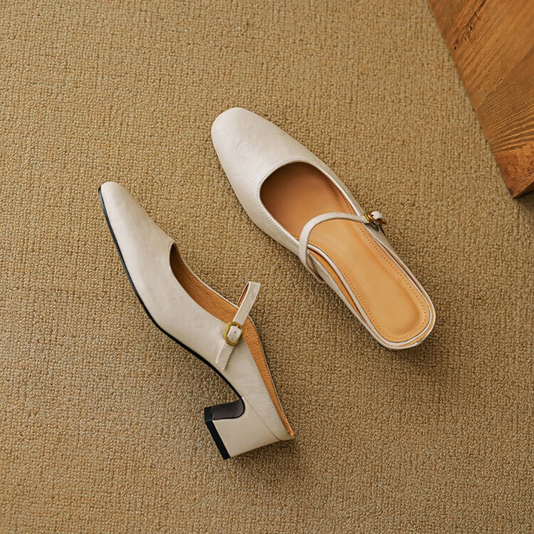Women's Strap Leather Mules