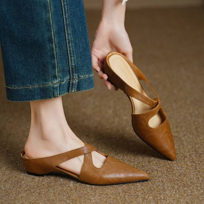 Women's Cross-Strap Leather Mules