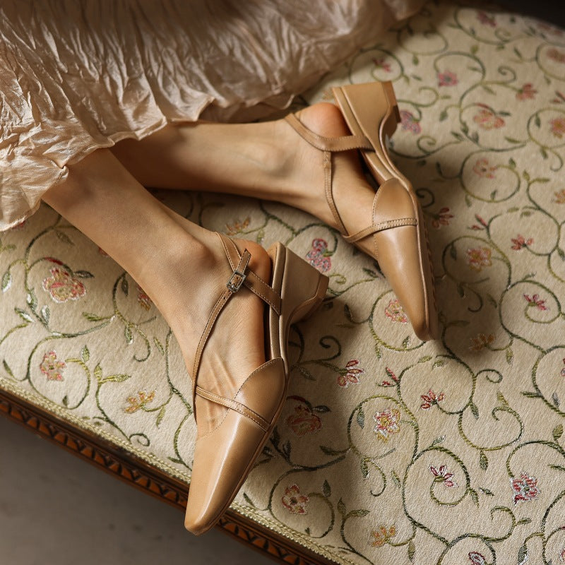 Women's Cross-Strap Leather Slingback Heels