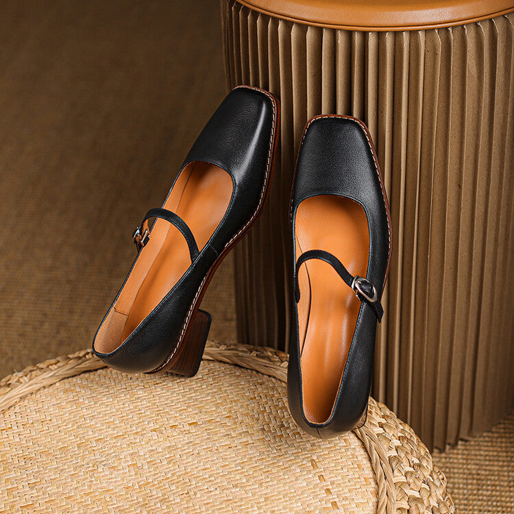 Women's Strap Leather Mary-Jane Heels