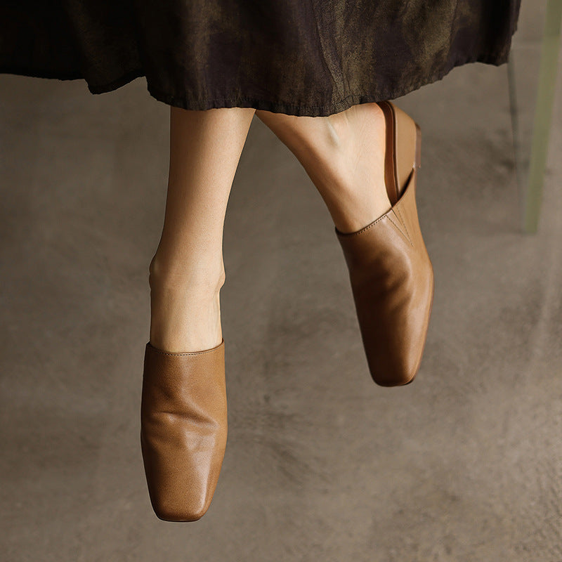 Women's Square-Toe Leather Mules