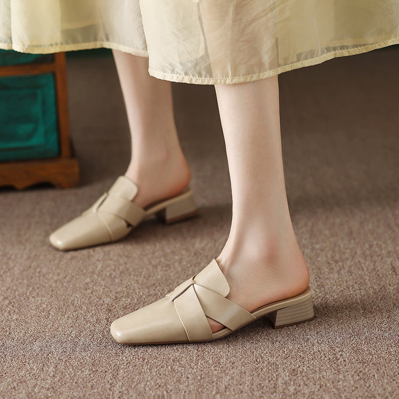 Women's Square Toe Leather Mules