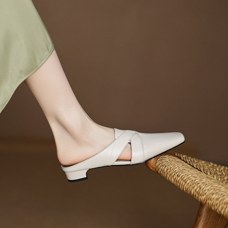 Women's Cross Leather Mules