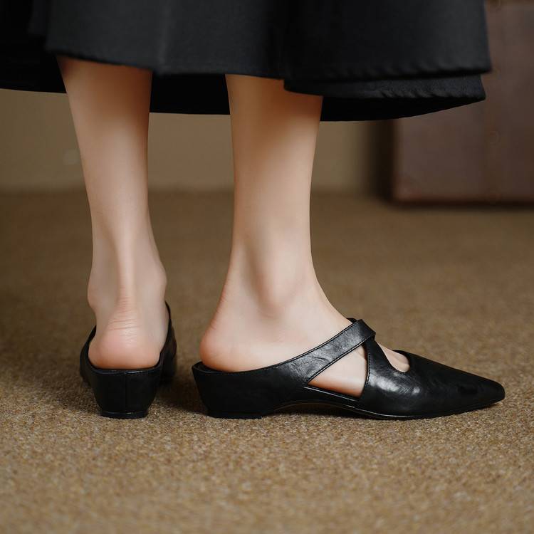 Women's Cross-Strap Leather Mules