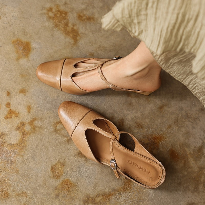 Women's T-Bar Leather Mules