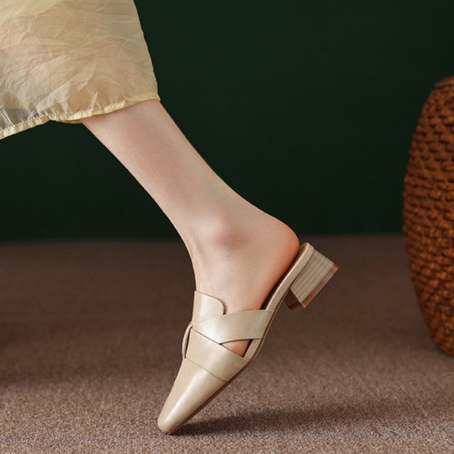 Women's Square Toe Leather Mules