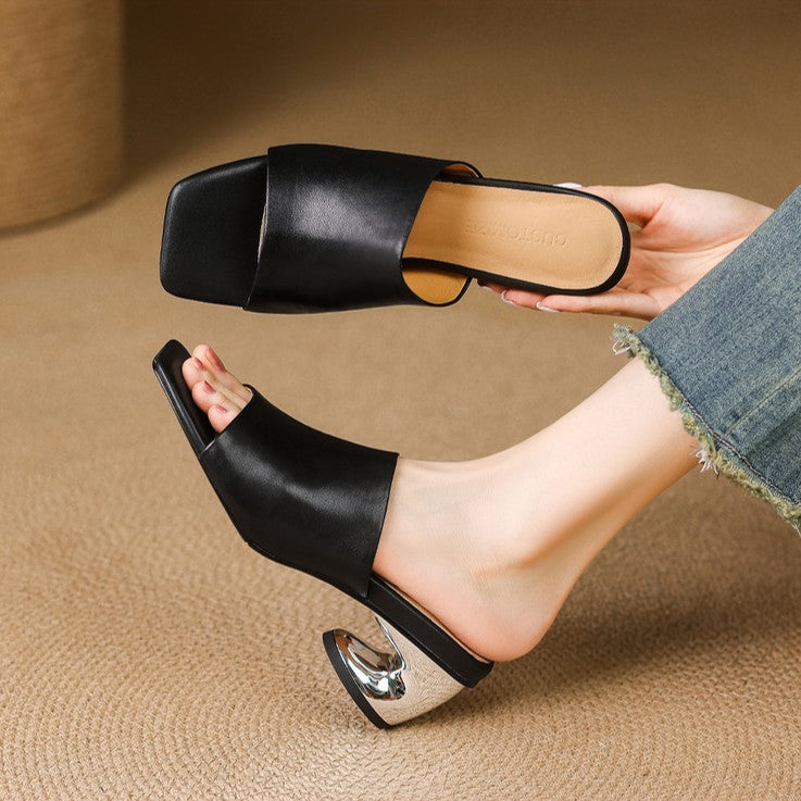 Women's Curve Leather Mule Heels