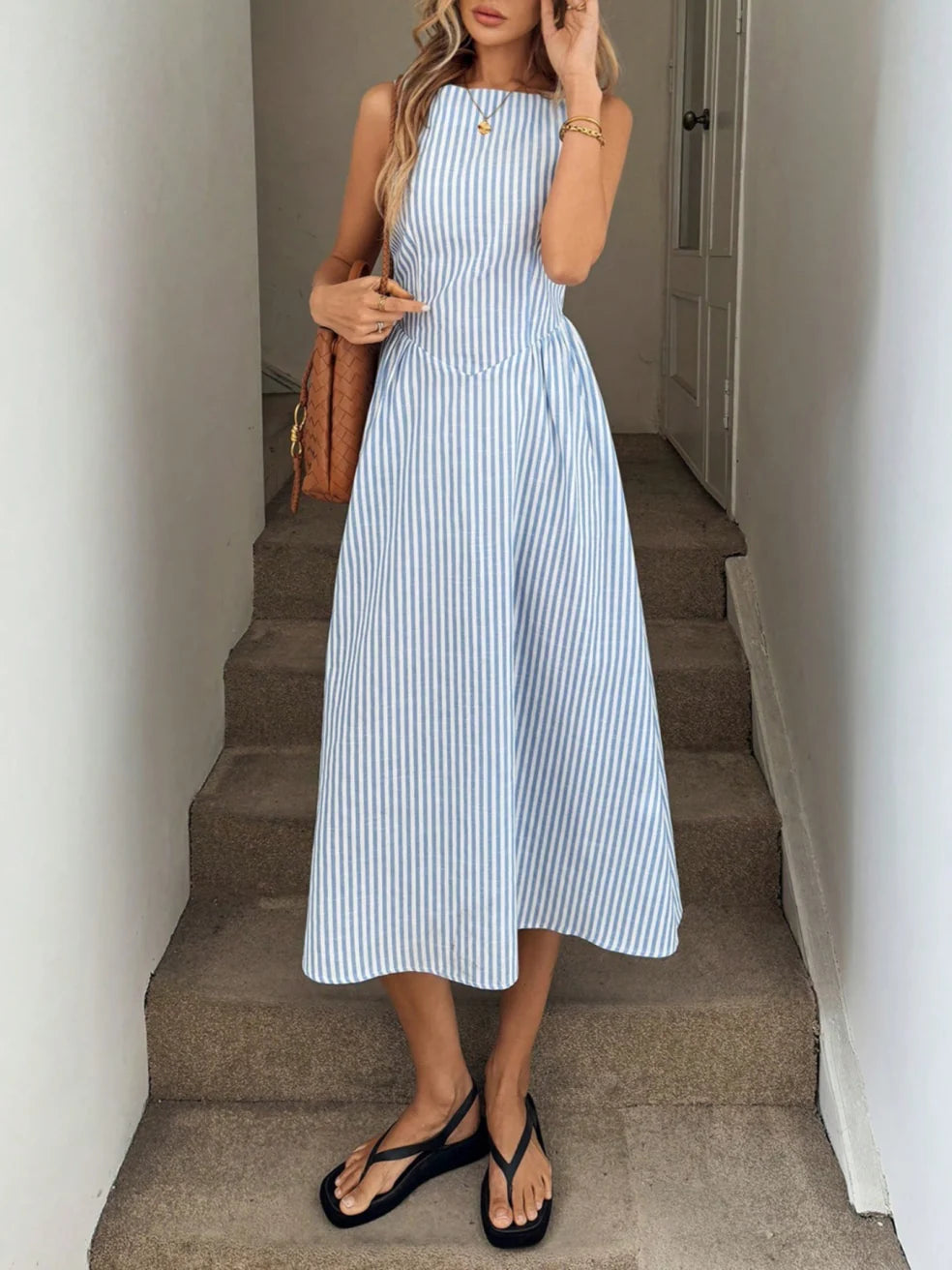 Linette™ | Striped Fit-and-Flare Midi Dress