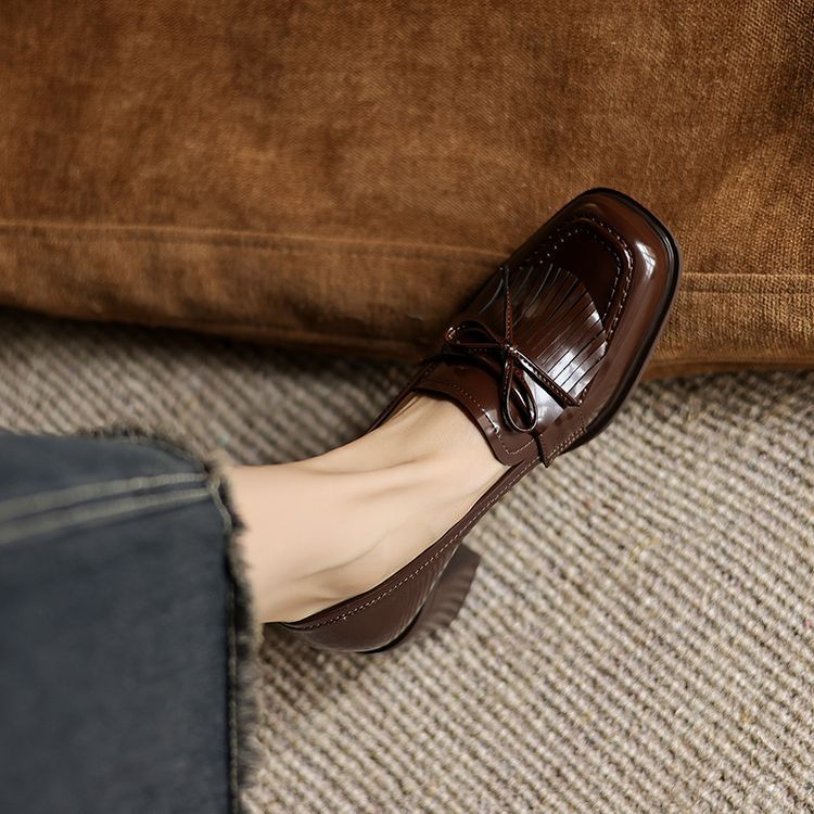 Women's Tassel Leather Loafer Pumps