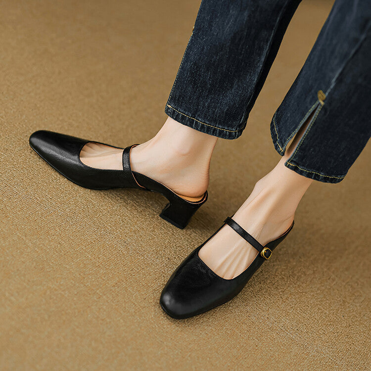 Women's Strap Leather Mules