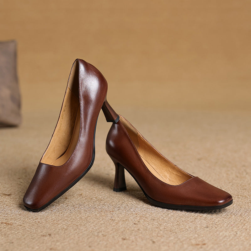 Women's Square Leather Pumps
