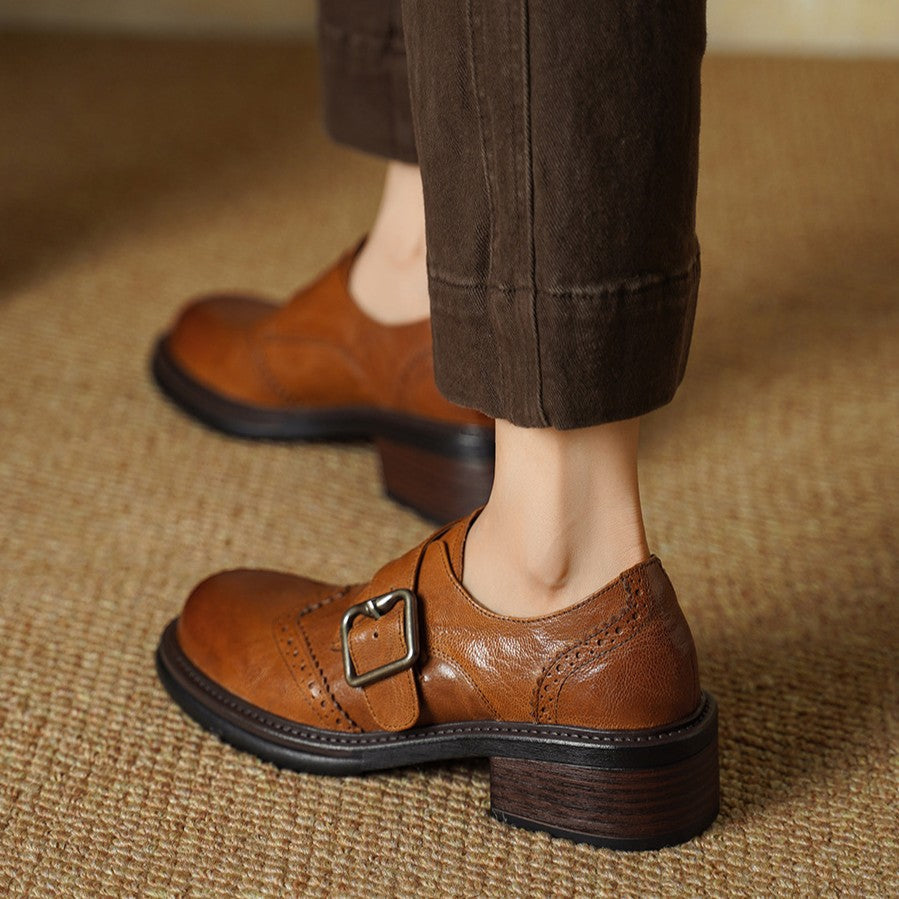 Women's Monk-Strap Leather Brogues