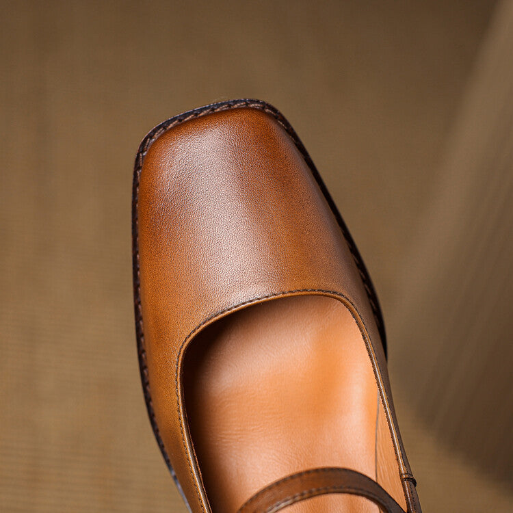 Women's Strap Leather Mary-Jane Heels