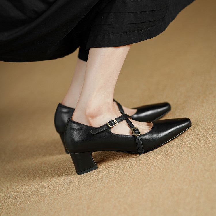 Women's Mary-Jane Leather Heels