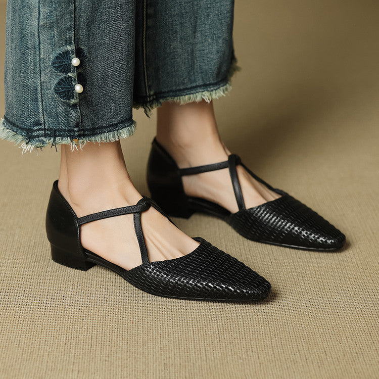 Orvana™ | Woven T-Strap Pointed-Toe Flats