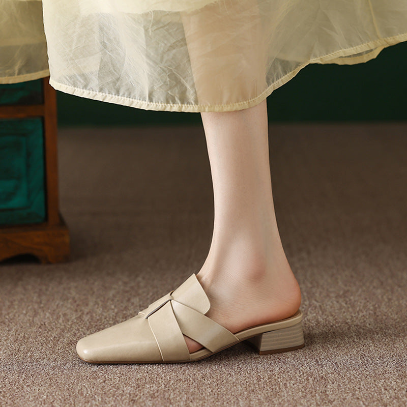 Women's Square Toe Leather Mules