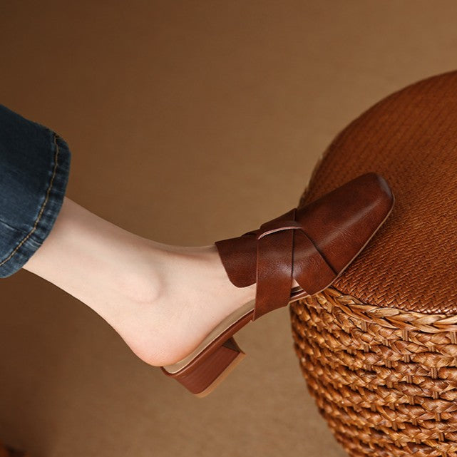 Women's Square Toe Leather Mules