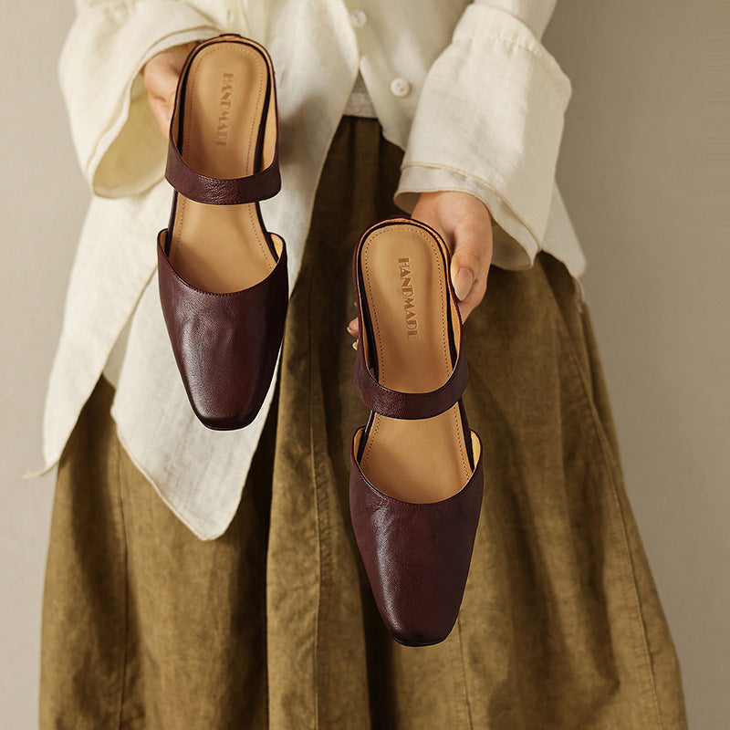 Women's Square-Toe Leather Mules