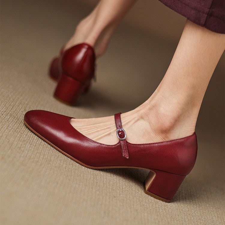 Women's Leather Block Heels