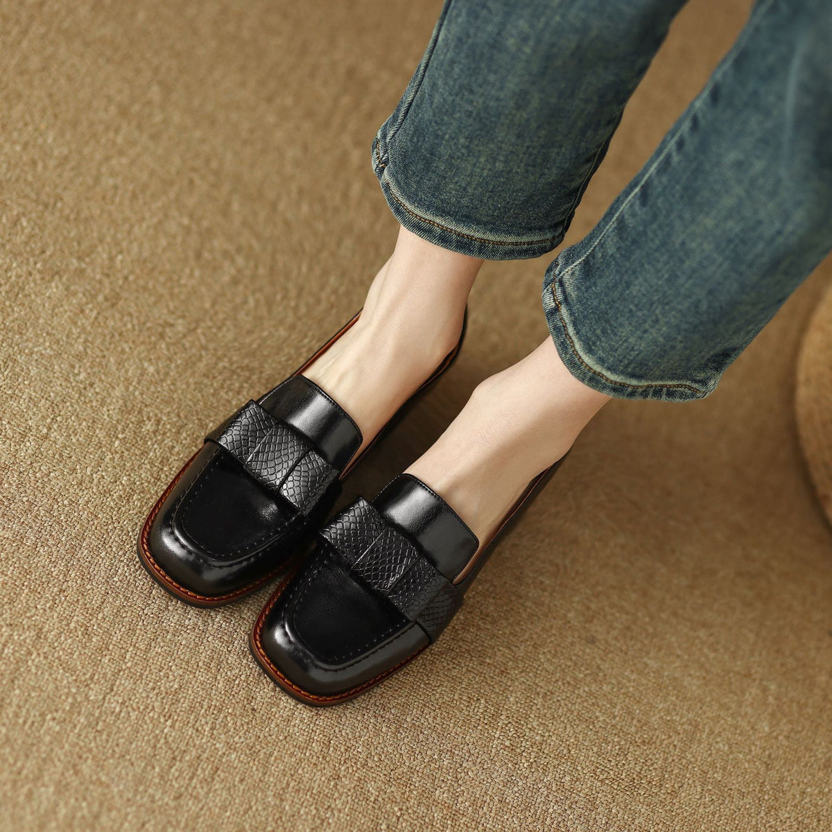 Women's Bow Leather Loafer Pumps